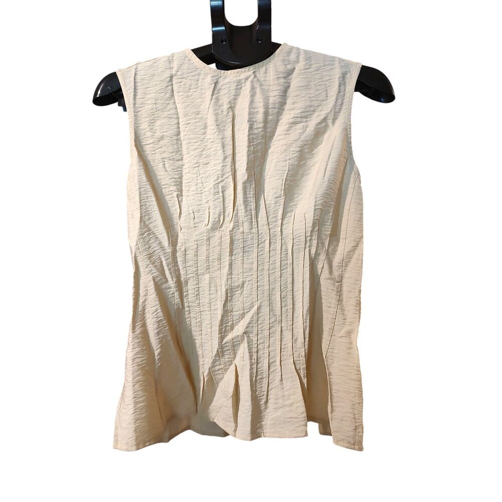 Anthropologie The Della Pleated Waist Shell Top Small Beige Coquette Summer NWT